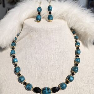 Turquoise and Gold Beaded Necklace Set